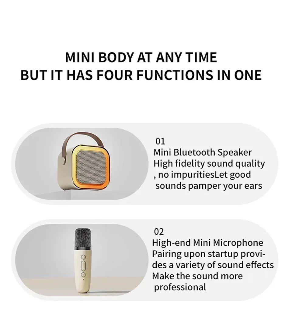 Bluetooth Speaker K12 Portable Karaoke Machine 5.3 PA System With 2 Wireless Microphones Home Family Singing Children's Gifts
