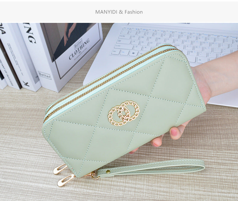 New Wallet Women's Long Double Zipper Large Capacity Handbag Mom's Fashion Simple Double Layer Wallet Mobile Case