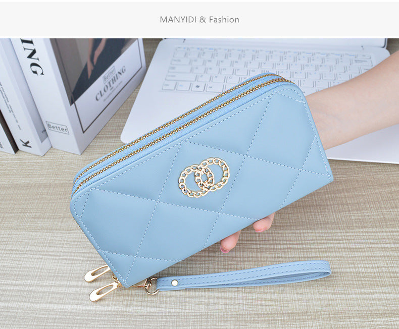 New Wallet Women's Long Double Zipper Large Capacity Handbag Mom's Fashion Simple Double Layer Wallet Mobile Case
