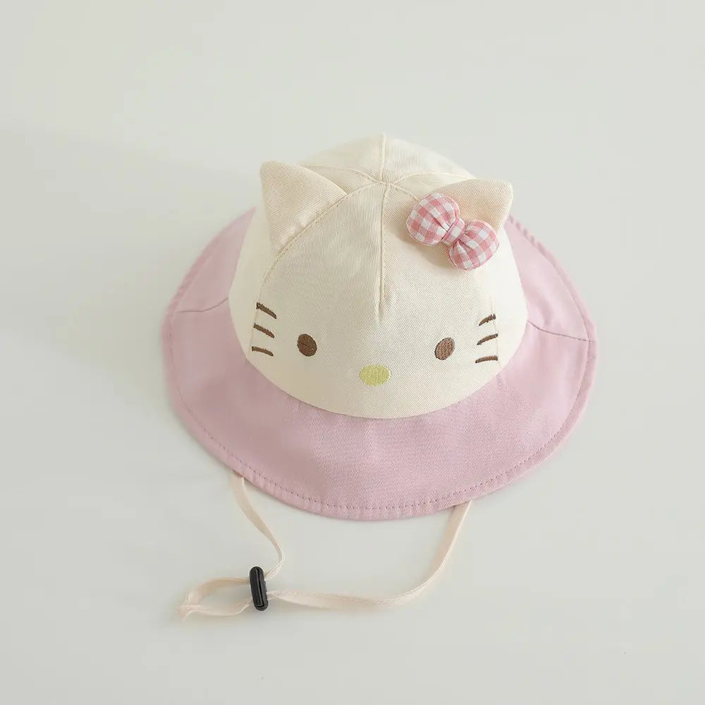Panama Summer Cute Cat Bowknot Baby Bucket Hat for Girls Cotton Toddler Sun Cap Children Beach Sun Hat Kids UV Protection Cap