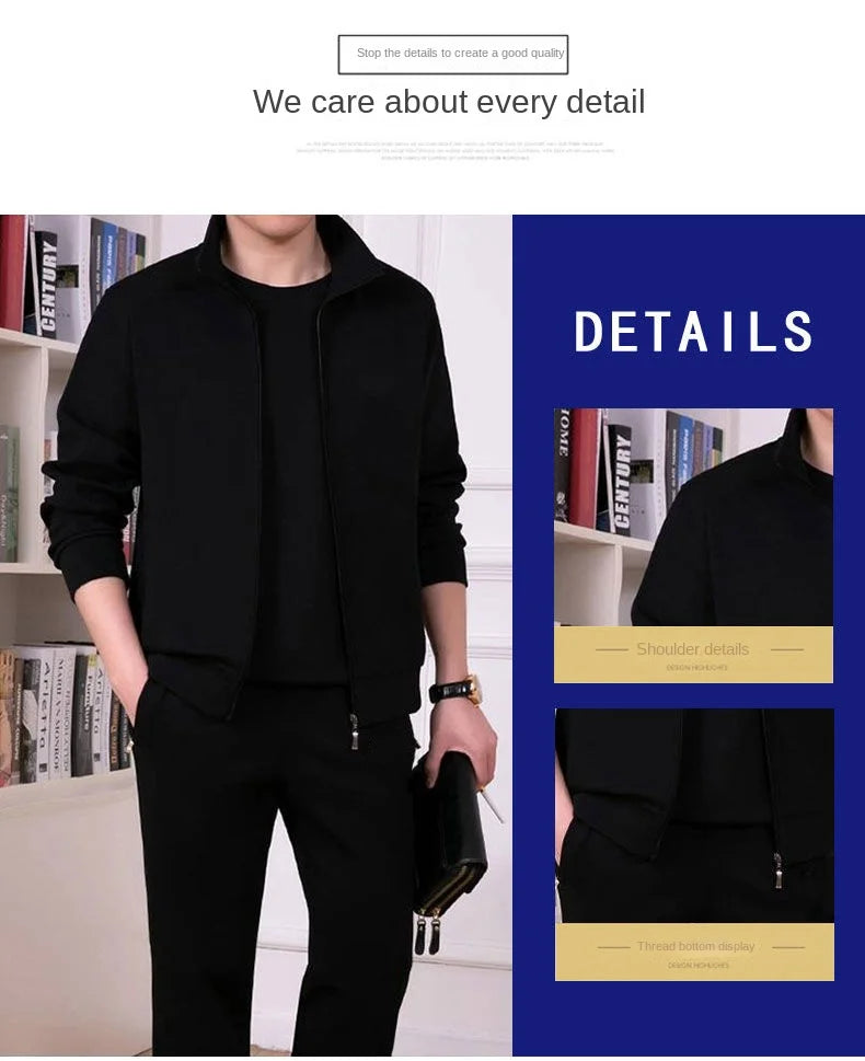 Men's autumn and winter two-piece trendy cardigan sweater casual sports set men's full set youth top and pants