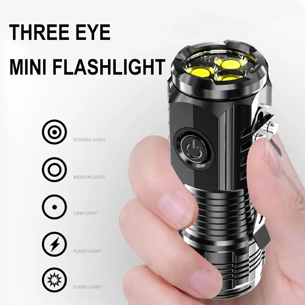 Three-Eyed Monster Mini Flash Super Power flashlight Rechargeable Portable Outdoor Lighting Long-Range Powerful Flash Lights