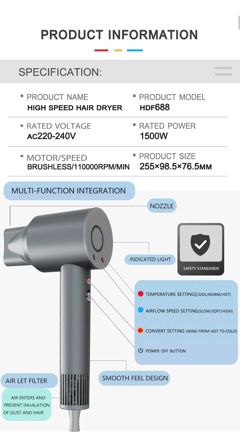 PuRuiKai Hair Dryer  Hot Air Comb Function Professional Electric Hair Brush Multifunction Salon Style Tool Fast Dry Blow Dryer