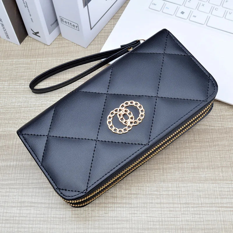 New Wallet Women's Long Double Zipper Large Capacity Handbag Mom's Fashion Simple Double Layer Wallet Mobile Case