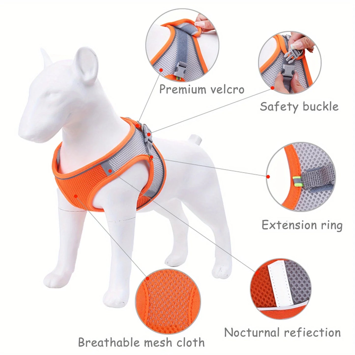 Leash Dog Reflective Soft Mesh Harness Small Medium Breeds Reflective Pets Dogs Accessories Collar Collars Flexi Vests