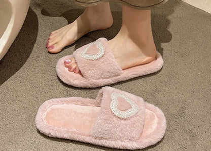 New Fashionable Hot Diamond Pearl Love Hair Cotton Slippers for Autumn and Winter Home slipper