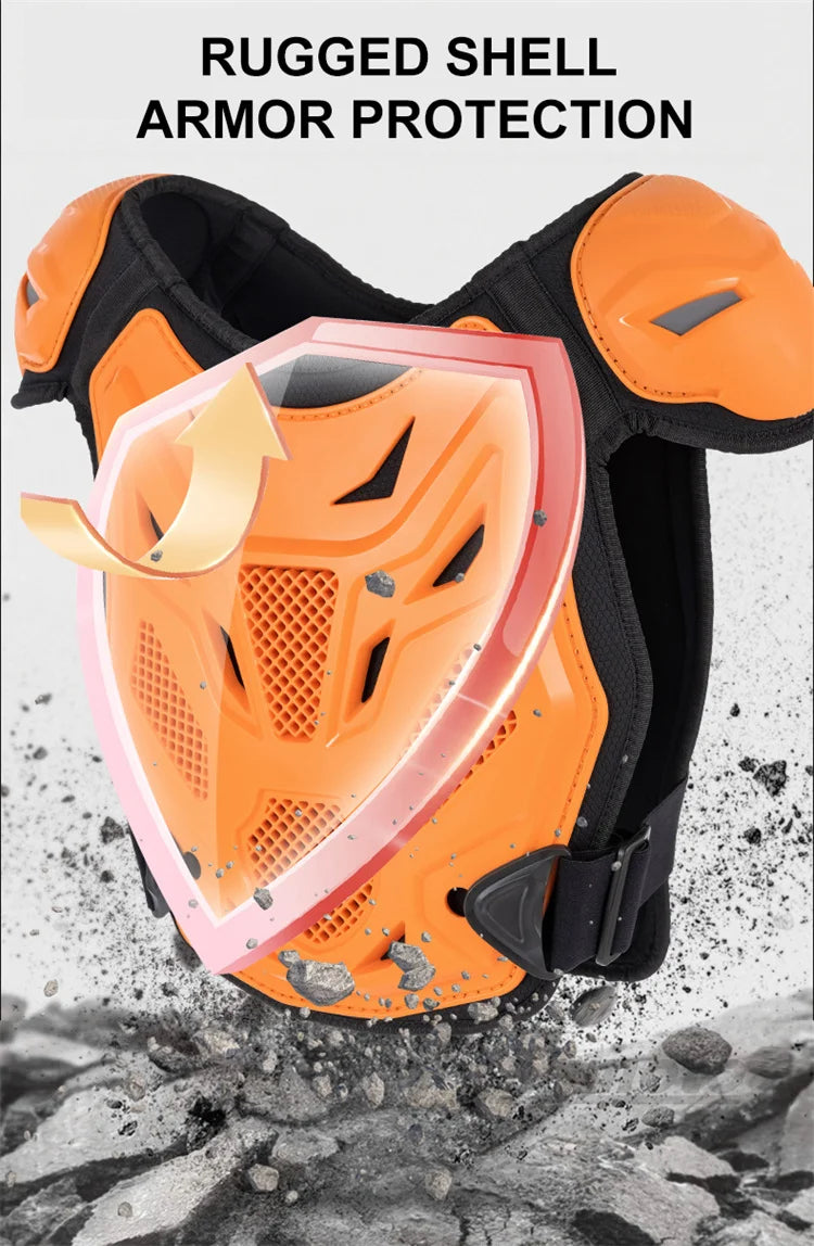 Children Motorcycle Riding Body Armor Vest Kids Motocross Back Chest Protectors Off-Road Dirt Bike Cycling Protective Gear
