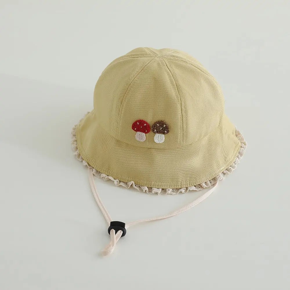 Panama Summer Small Mushroom Baby Bucket Hat for Girls Cotton Toddler Sun Cap Children Beach Sun Hat Kids UV Protection Cap