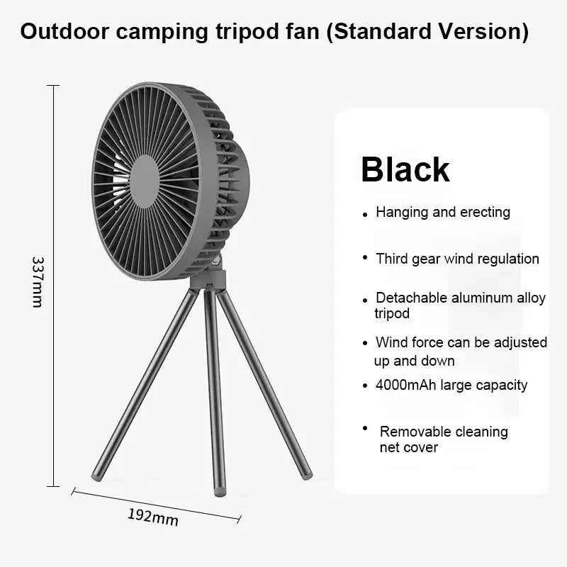 10000mAh/4000mAh Camping Fan Rechargeable Desktop Portable Circulator Wireless Ceiling Electric Fan with Power Bank LED Lighting