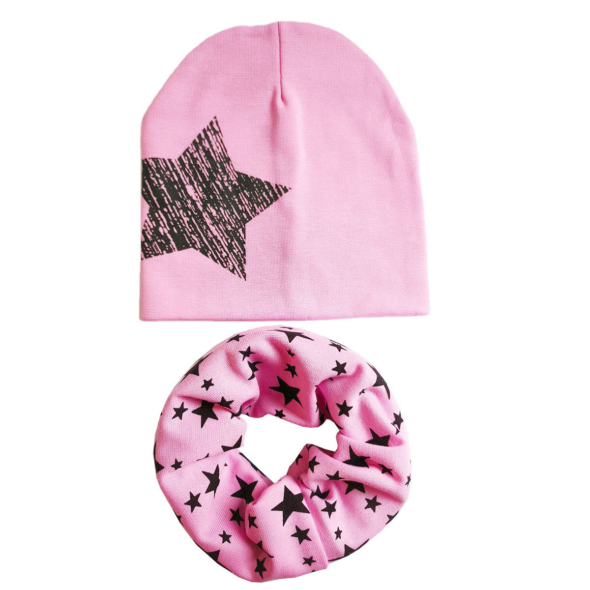 Spring Autumn 2PCS Baby Beanie Hat Scarf Stars Print Warm Toddler Hat Scarf for Girls and Boys Infant Hats Set Kids Skull Caps