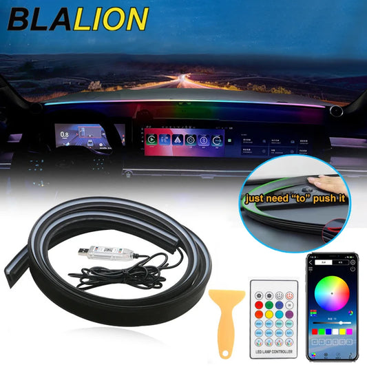 BLALION 140cm Car Ambient Lights LED Interior Wrap-Around Dashboard Sealing strip RGB Symphony Atmosphere Lamp USB APP Control