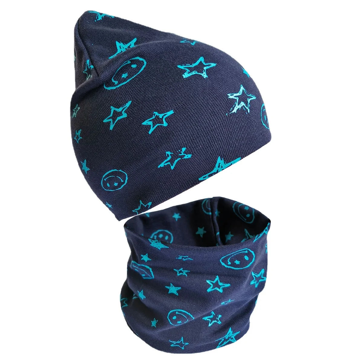 Spring Autumn 2PCS Baby Beanie Hat Scarf Stars Print Warm Toddler Hat Scarf for Girls and Boys Infant Hats Set Kids Skull Caps