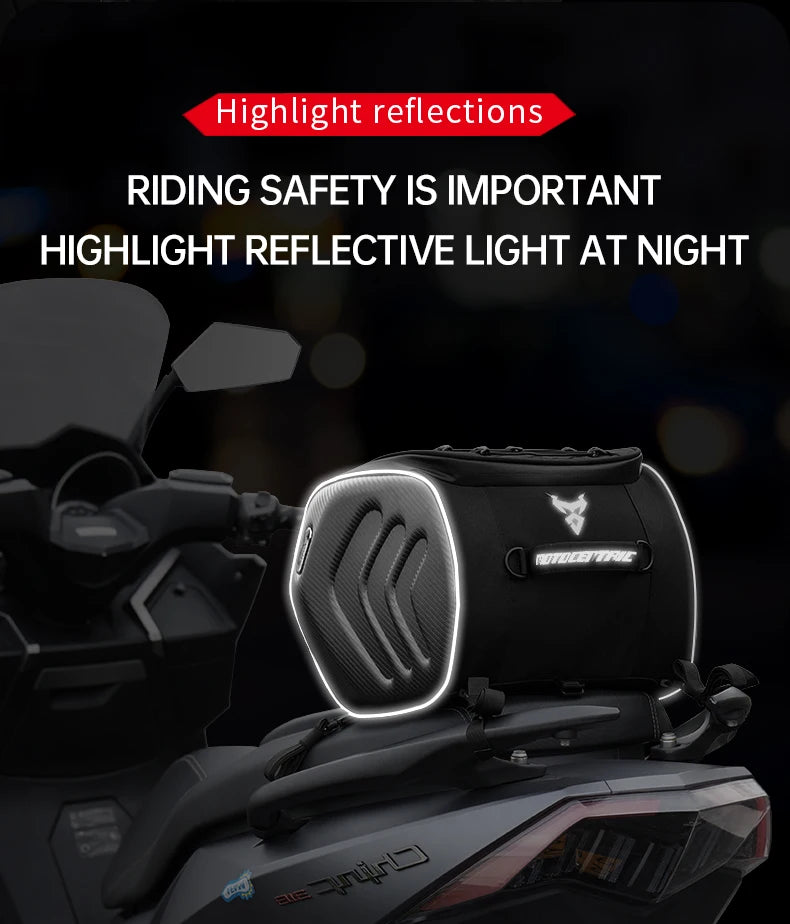 MOTOCENTRIC 20L Waterproof Motorcycle Back Seat Bags Reflective Design Motorbike Touring Tail Bag Moto Rear Seat Bags Saddlebags