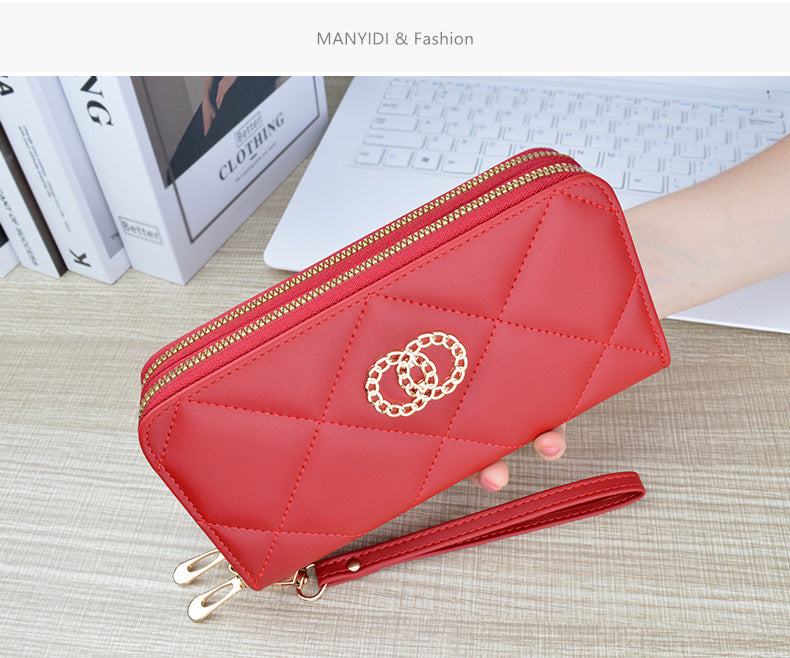 New Wallet Women's Long Double Zipper Large Capacity Handbag Mom's Fashion Simple Double Layer Wallet Mobile Case