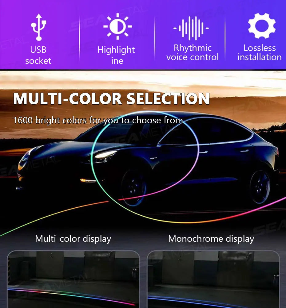 BLALION 140cm Car Ambient Lights LED Interior Wrap-Around Dashboard Sealing strip RGB Symphony Atmosphere Lamp USB APP Control
