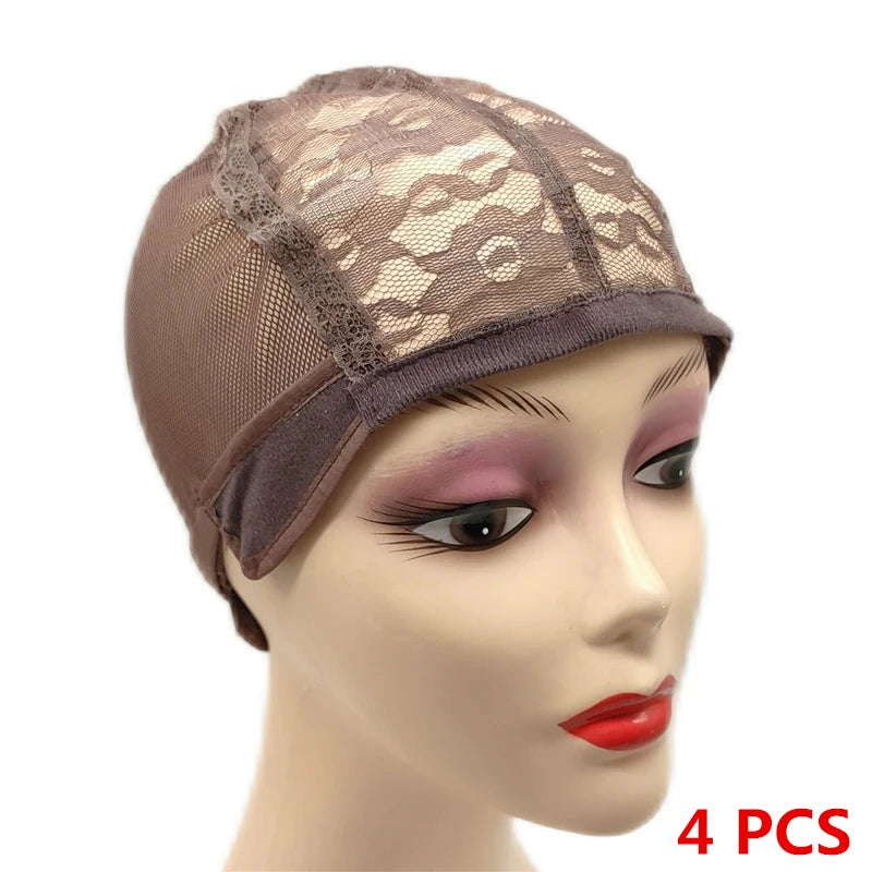 1/4PCS Wig Cap for Making Wigs With Adjustable Strap And Hair Weaving Stretch Adjustable Glueless Wig Cap Brown Dome Cap For Wig