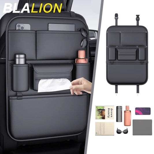 BLALION All in one Car Seat Back Storage Bag Upgraded 5-Pocket Auto Organizer Hanging Bag with Tissue Cup Holder Anti Kick Pad