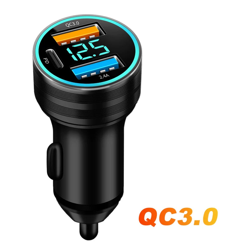 BLALION 66W 2 Port Super Fast USB Car Charger PD20W QC 3.0 Quick Charging Adapter with Digital Display For IPhone Samsung Xiaomi