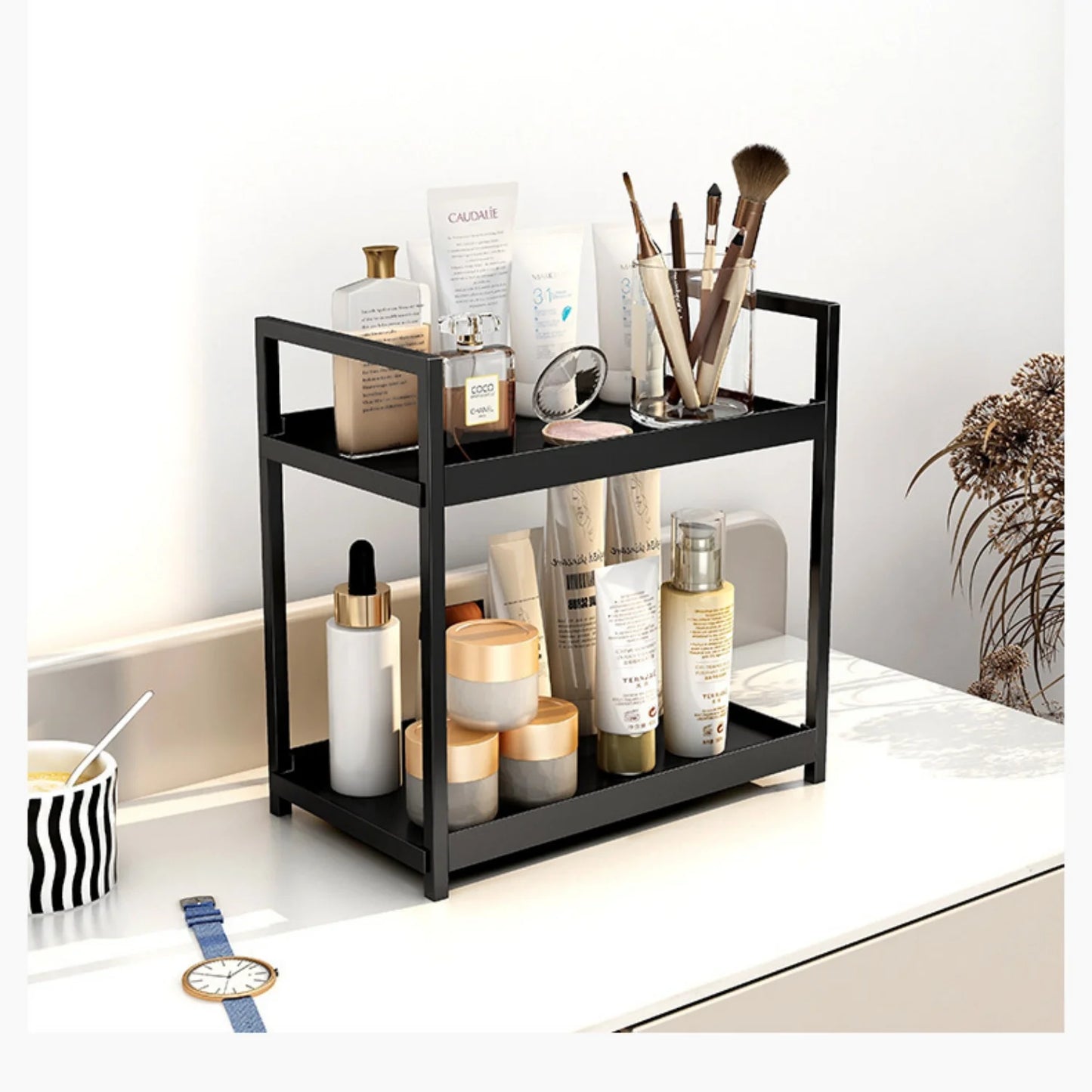 2-layer cosmetic organizer, multi-functional dresser organizer, large capacity makeup rack, suitable for lipstick and skin care