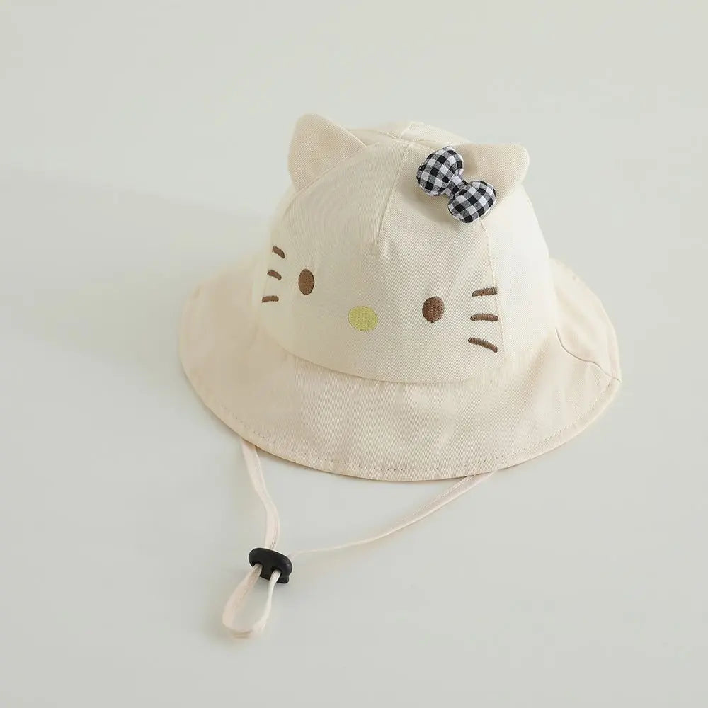 Panama Summer Cute Cat Bowknot Baby Bucket Hat for Girls Cotton Toddler Sun Cap Children Beach Sun Hat Kids UV Protection Cap
