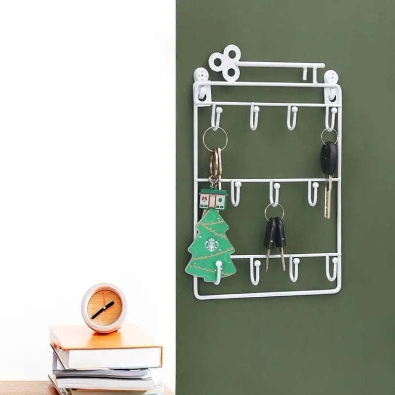 1PC Modern Style Iron Wall Mounted 11 Key Hooks Jacket Hat Storage Rack Practical Multifunctional Hooks
