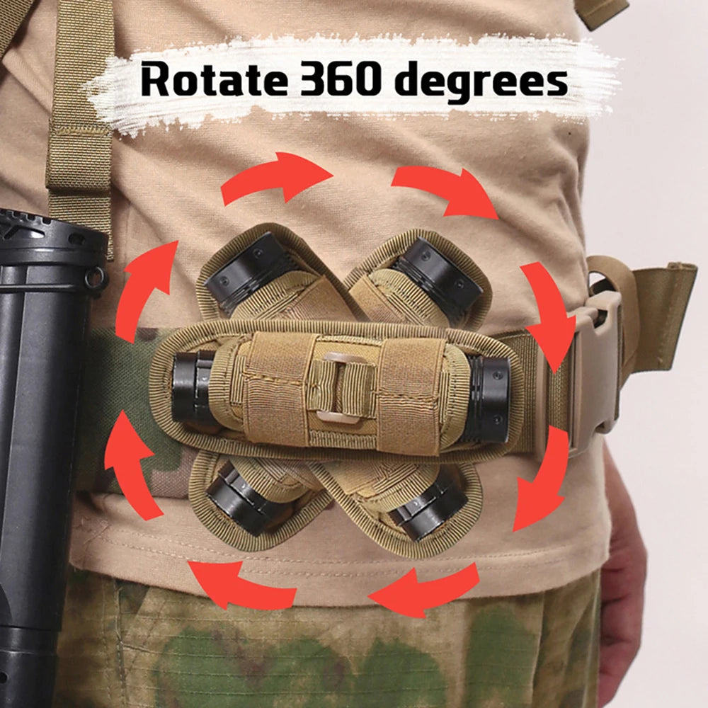 Tactical 360 Degrees Rotatable Flashlight Pouch Set Holster Torch Case Belt For Outdoor Hunting Lighting Accessory Survival Kits