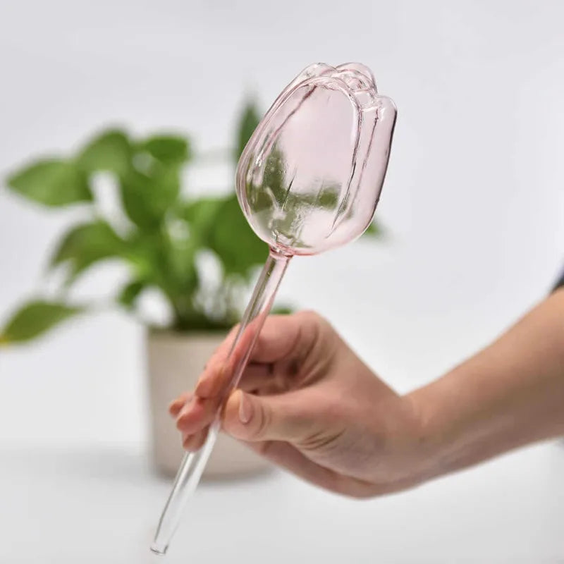 5PCS Plastic Pink Tulip Plant Watering Balls Narrow Outlet Design for Prolonged Dropping Suitable for Indoor and Outdoor Plants