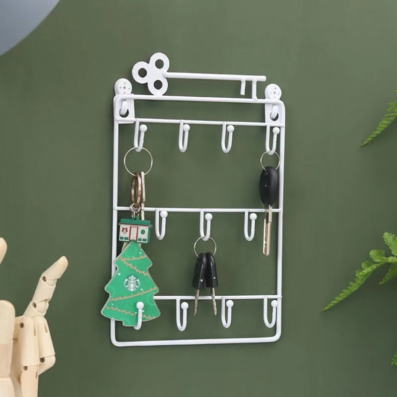 1PC Modern Style Iron Wall Mounted 11 Key Hooks Jacket Hat Storage Rack Practical Multifunctional Hooks