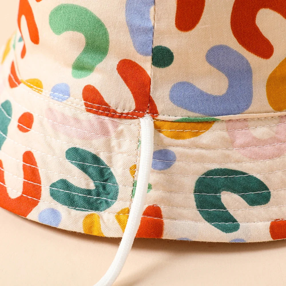 Double Sided Baby Bucket Hat with String Letter Embroidered Boys Girls Fisherman Cap Spring Summer Outdoor Kids Sun Hat