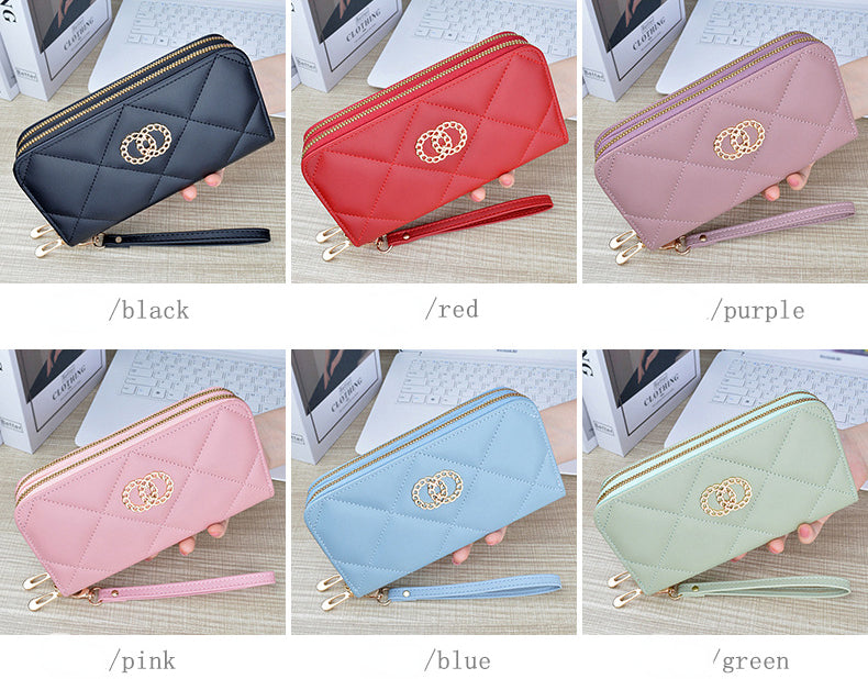 New Wallet Women's Long Double Zipper Large Capacity Handbag Mom's Fashion Simple Double Layer Wallet Mobile Case
