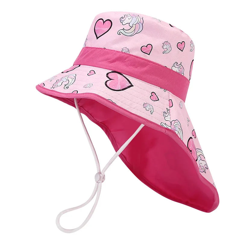 New Summer Baby Bucket Hat for Boys Girls Cartoon Children's Fisherman Hat Autumn Panama Kids Wide Brim Beach Shawl Sun Hat