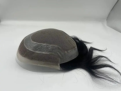 NLW Toupee for Men European Human Hair Pieces Hair Prosthesis Mens Swiss Lace Front with PU Around Hair Replacement System