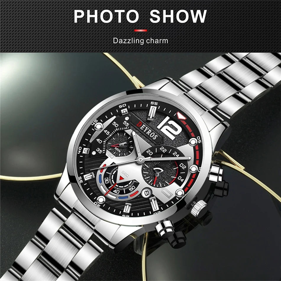 Men Luxury Watches Male Gold Bracelet Stainless Steel Quartz Calendar Watch Business Luminous Clock