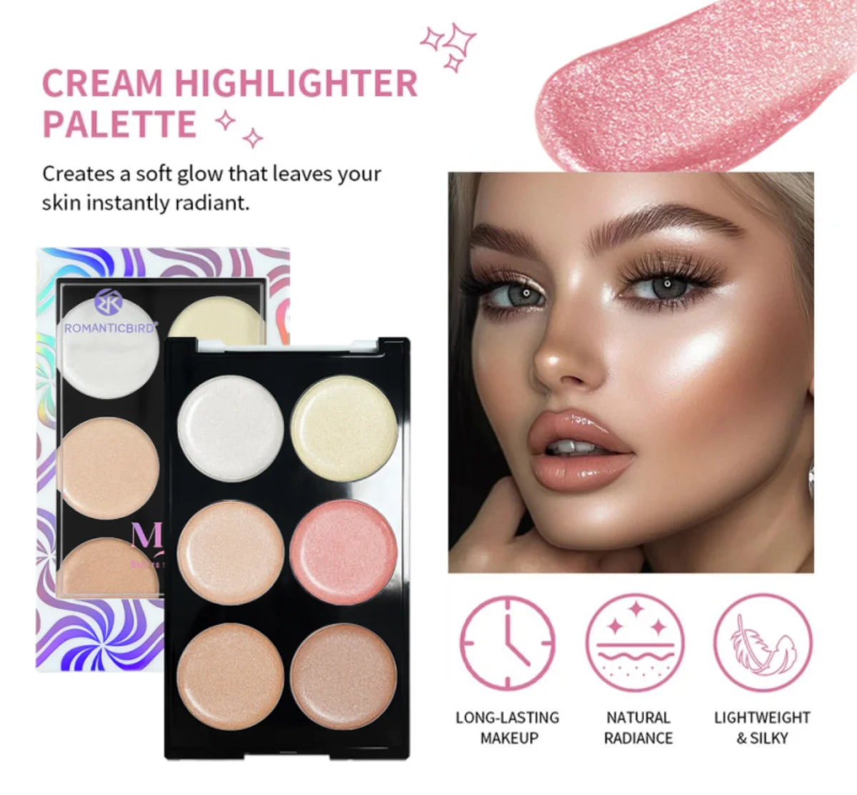 Six color face phosphor palette highlight cream concealer, natural glow, waterproof, shiny, eye shadow, phosphor makeup