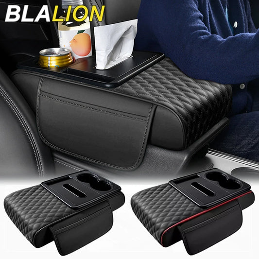 BLALION Car Armrest Box Thicken Height Pad Arm Rest Cushion with Tissue Box Cup Holder Memory Cotton Elbow Support Height Pad