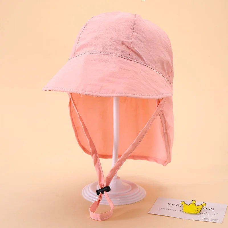 New Summer Toddler Sun Hat with Shawl Soft Brim Quick Dry Outdoor Activities Cap for 1-3Y Boys and Girls Beach UV Protection Hat