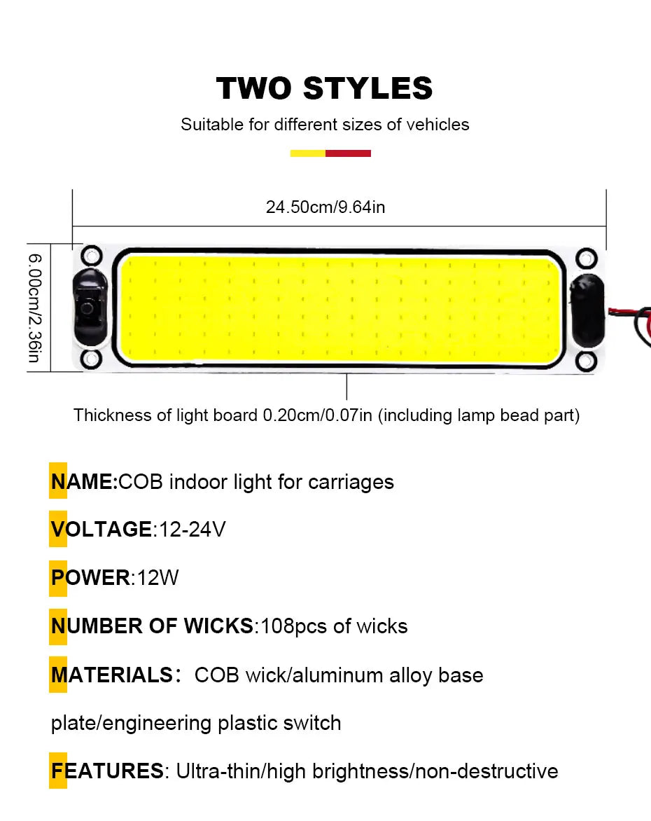 BLALION LED Car COB Light Interior Readling Lamp for Truck Van Boat Dome Lights High Brightness Panel Bulb with Switch 12V-24V