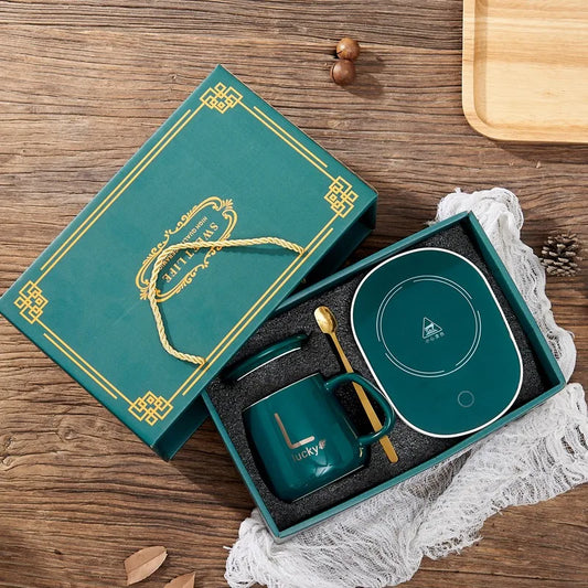 55 ℃ Thermostat Mugs Cup Ceramic Cup With Lid With Spoon Valentine's Day Gift Box Coffee Mug For Office Or Home Use Portable Mea