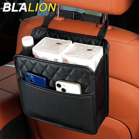 BLALION Multifunctional Car Seat Storage Bag Leather Storage Bag Garbage Bag Hanging Storage Bag Suitable For Most Car Models