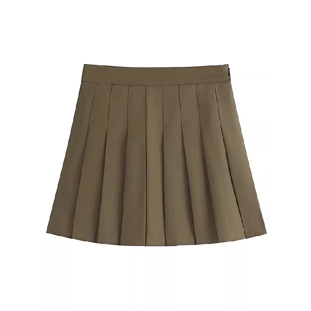 Pleated skirtwomen's half length skirt new high waist slimming belt with lining student outfit short skirt college style