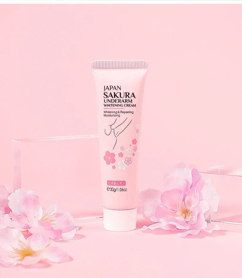 Laikou Sakura Body Whitening Lotion Dark Spot Remover For Underarms Knees Elbows Melanin Bleaching Lightening Cream 30g