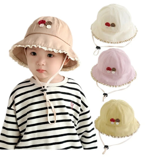 Panama Summer Small Mushroom Baby Bucket Hat for Girls Cotton Toddler Sun Cap Children Beach Sun Hat Kids UV Protection Cap