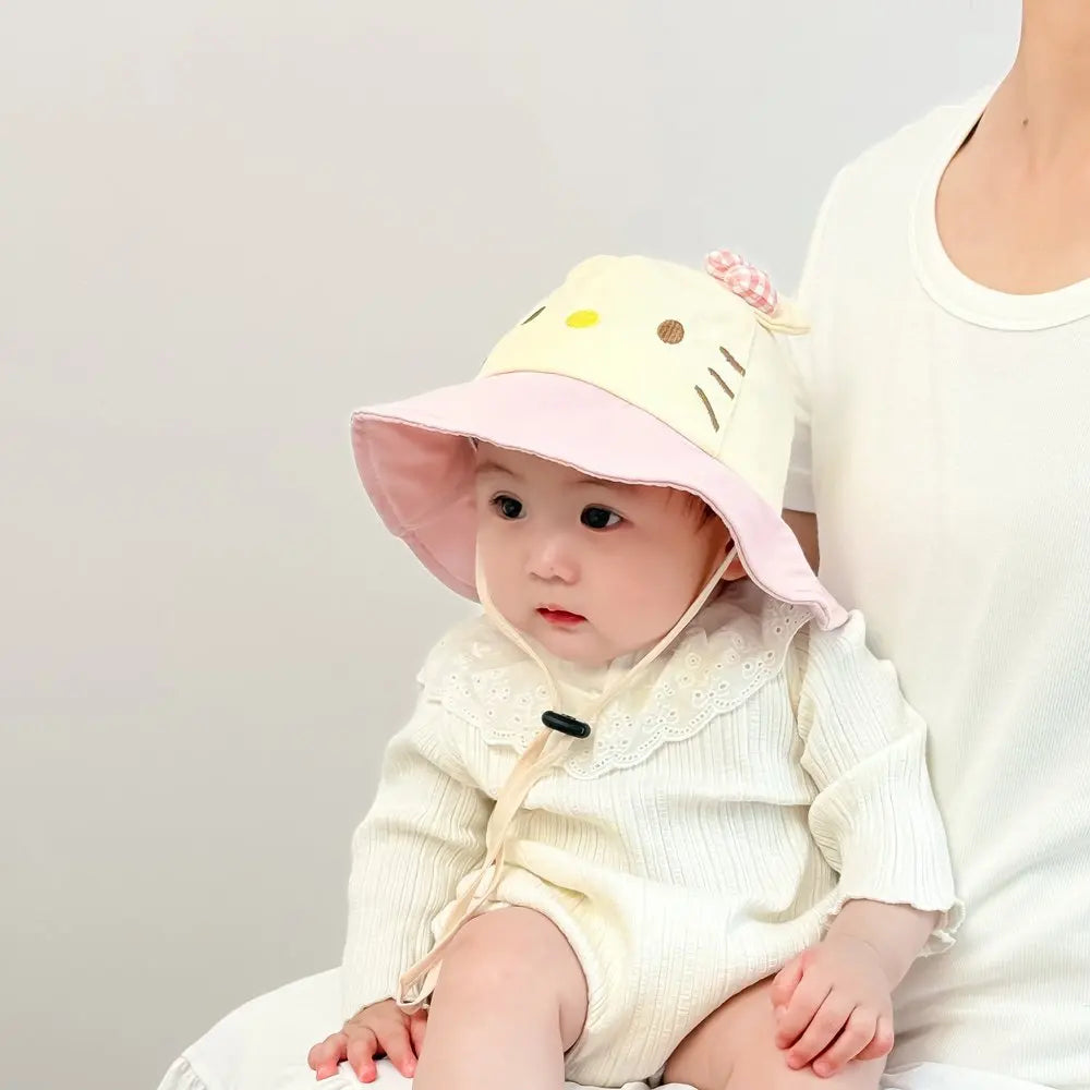 Panama Summer Cute Cat Bowknot Baby Bucket Hat for Girls Cotton Toddler Sun Cap Children Beach Sun Hat Kids UV Protection Cap