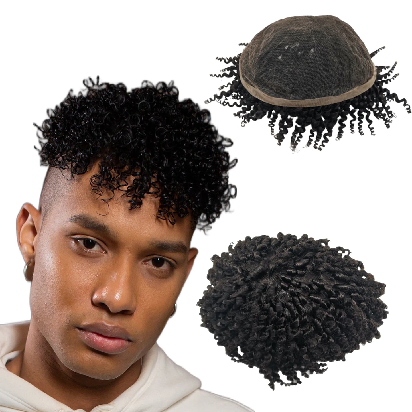 NLW 8mm Afro Curl Men Toupee 10*8 Hair replacement system for Men Full Lace Hair pieces Hair prosthesis  Hair units base