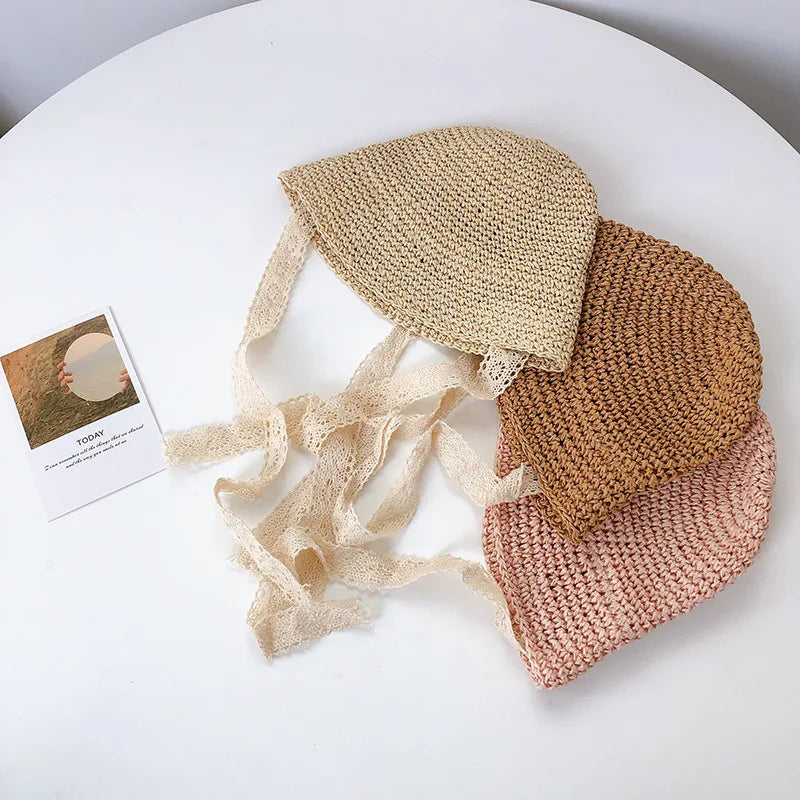 Summer Baby Hat Straw Baby Girl Cap Fashion Lace Bow Beach Children Panama Hat Princess Bonnets for Kids Outdoor Travel Sun Cap