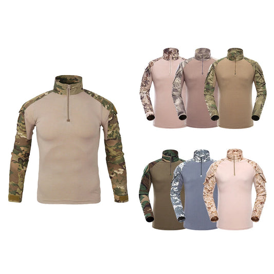 Outdoor Tactical Hiking T-Shirts Men Combat Camouflage Long Sleeve Hunting Training Climbing Shirt Cotton Sport Clothes