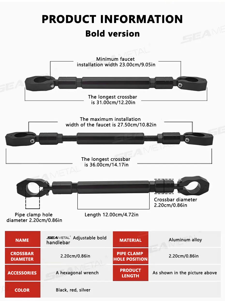 BLALION Motorcycle Handlebar Handle Grip Adjustable Crossbar Balance Bracket Regulator Steering Wheel Reinforce 22mmReplacement