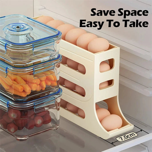 Refrigerator Egg Storage Box, 4 Tier Rolling Egg Holder Dispenser, Kitchen Automatic Scrolling Egg Holder Kitchen