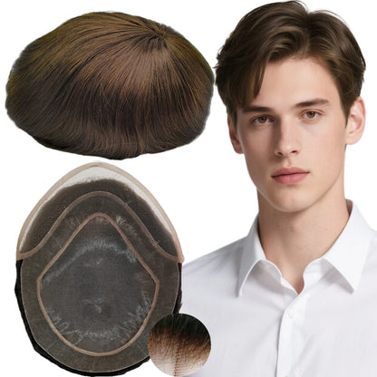 NLW Toupee for Men European Human Hair Pieces Hair Prosthesis Mens Swiss Lace Front with PU Around Hair Replacement System