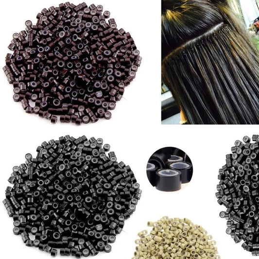 500Pcs Hair Extentions Micro Rings Links Beads 5mm Silicone Lined Beads for Human Hair Extensions Tool-Multi-colored